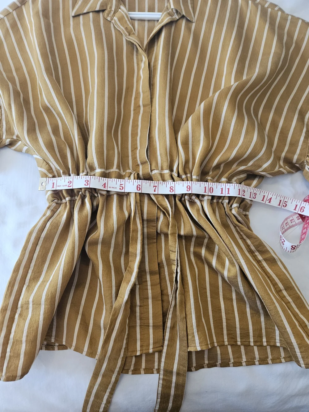 ZARA WOMAN Striped Cinch-Waist Button Shirt - Picture 12 of 14